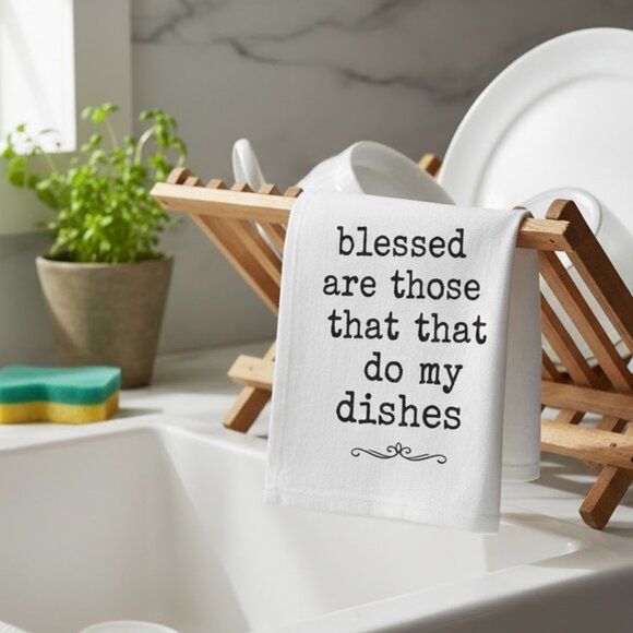 New "Blessed Are Those That Do My Dishes" 100% Cotton Tea Towel | Funny Kitchen - Picture 2 of 4